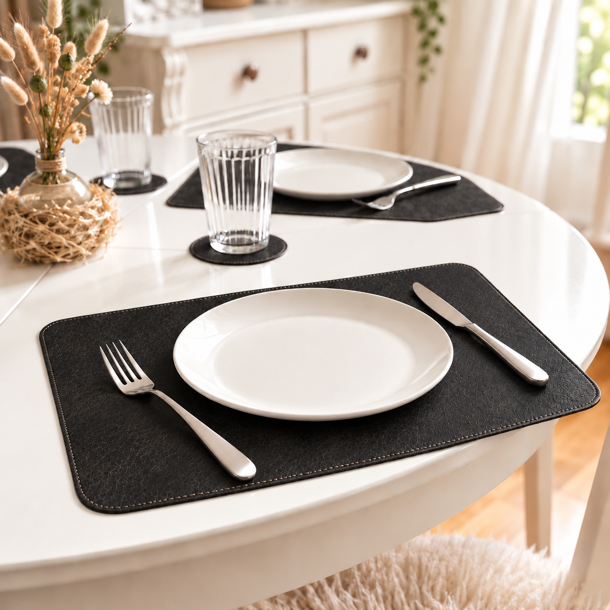 Vintage Leather Placemat – Rectangular Shape -Black