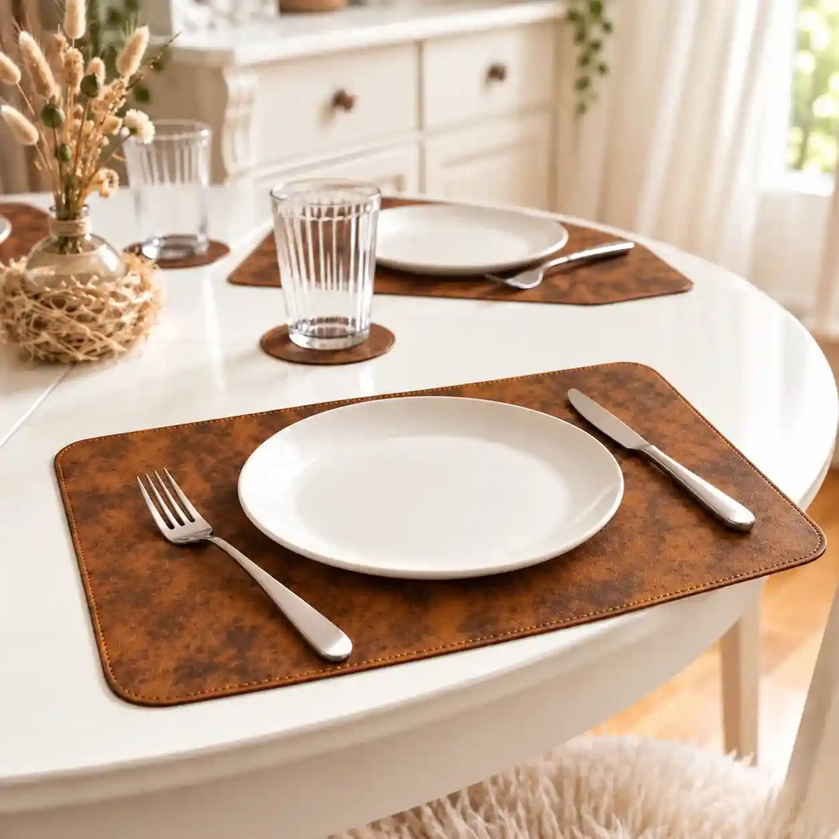 Vintage Leather Placemat – Rectangular Shape - Havana