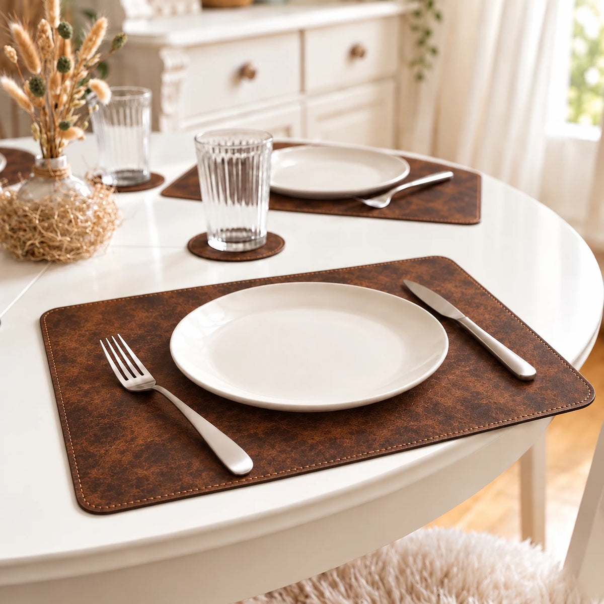 Vintage Leather Placemat – Rectangular Shape - Brown