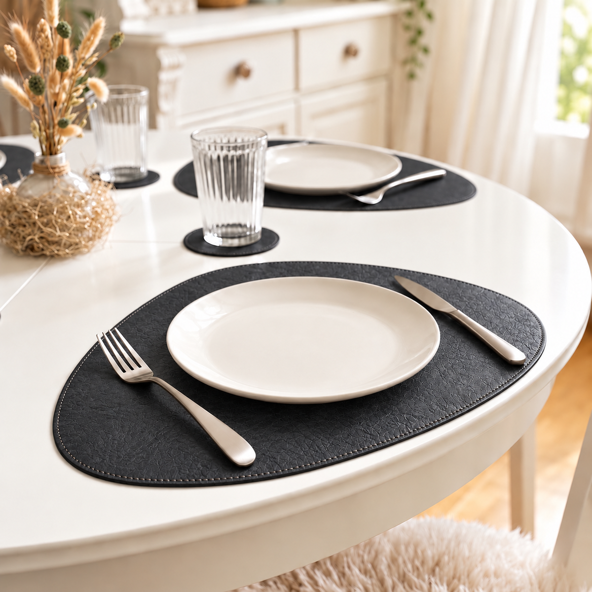 Vintage Leather Placemat – Organic Shape – Black