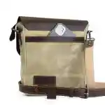 Blend Cross crossbody bag made of beige canvas and penny brown genuine leather