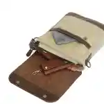 Blend Cross crossbody bag made of beige canvas and penny brown genuine leather