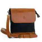 Blend Cross crossbody bag crafted from black canvas and Havana brown leather