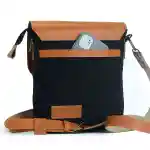 Blend Cross crossbody bag crafted from black canvas and Havana brown leather