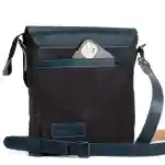 Blend Cross crossbody bag made of grey canvas and navy blue natural leather