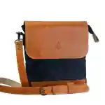 Blend Cross crossbody bag made of navy canvas and Havana leather