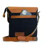 Blend Cross crossbody bag made of navy canvas and Havana leather