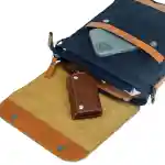Blend Cross crossbody bag made of navy canvas and Havana leather