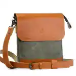 Blend Cross crossbody bag made of olive green canvas and Havana brown leather