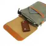 Blend Cross crossbody bag made of olive green canvas and Havana brown leather