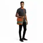 Blend Cross crossbody bag made of olive green canvas and Havana brown leather