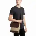 Blend Cross crossbody bag made of beige canvas and penny brown genuine leather