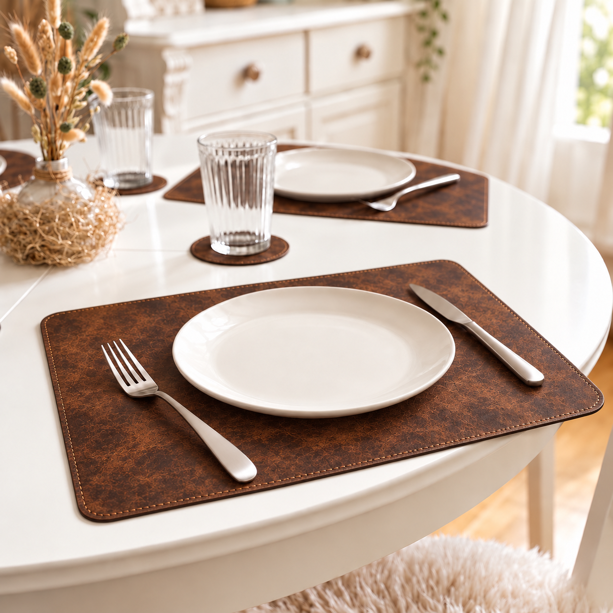 ChatGPT Image Sep 10, 2026, 01_36_22 AM Vintage Leather Placemat – Rectangular Shape - Brown - Image 1